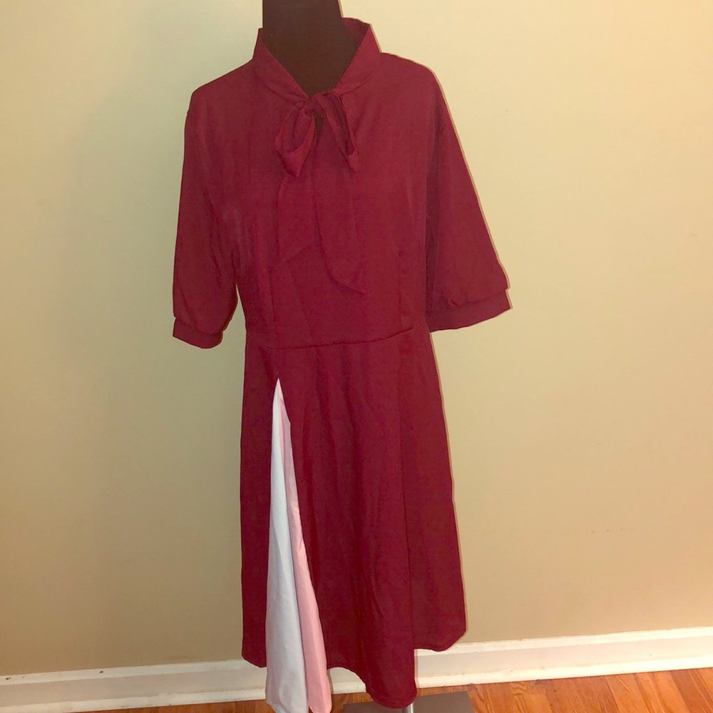 Women’s Dress Pleated Skirt And Scarf Tie Neck XL